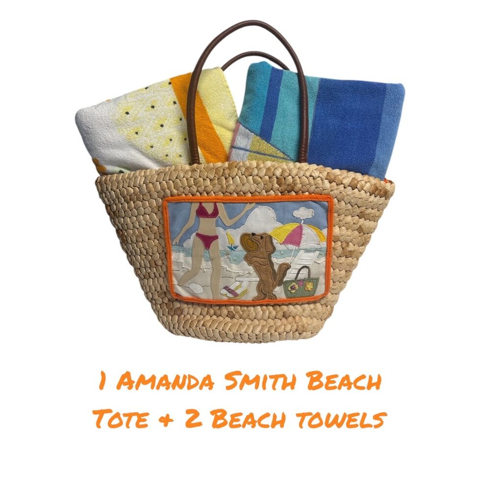 Two Beach Towels & Amanda Smith Woven Beach Tote Set⛱️PRICE IS FIRM⛱️ - Picture 1 of 15